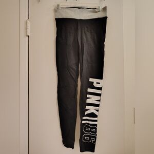 PINK Victoria's Secret Black Yoga Leggings with White PINK Logo